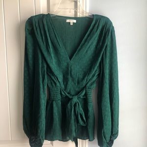Max Studio Dark Green Tie Waist Blouse | Medium